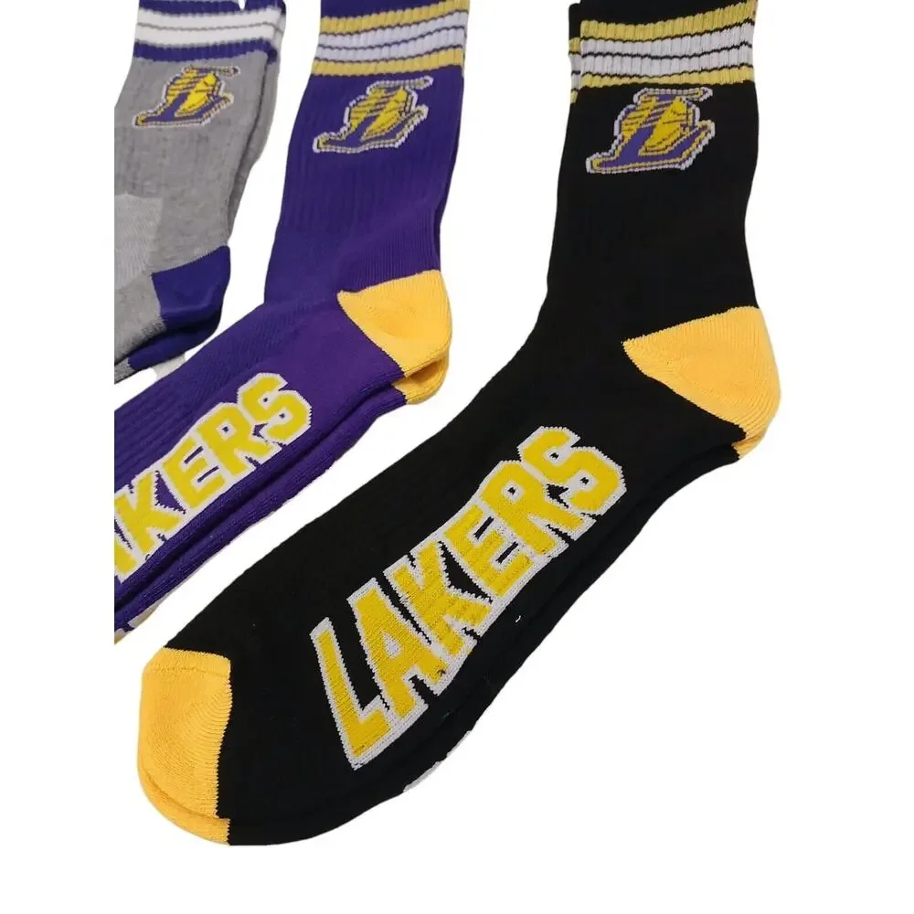 3 Pairs NBA Los Angeles LAKERS CREW Socks Men's Size 6-12‎ Sporty Tube Official